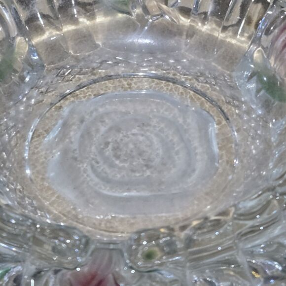 Vintage Pink Rose Glass Inlaid Rimmed Ashtray w/ Green Leaves 6" Diameter - Picture 5 of 10